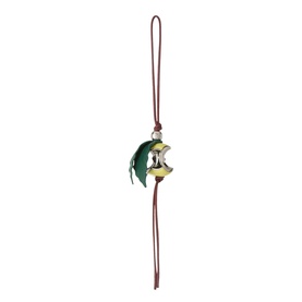 Loewe green and silver apple core key ring with enamel detail and brown calf leather cord strap
