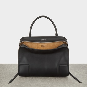 Loewe Amazona 180 Medium Top Handle Bag in black smooth calfskin with silver-tone hardware and single top handle