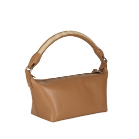 Loewe mocha beige lambskin top handle bag with ribbed wrapped handle and gold-tone hardware, structured silhouette