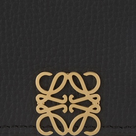 Loewe Small Wallet in black grained calfskin with gold-tone Anagram logo plaque detail.