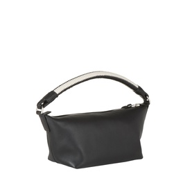 Loewe Cala Top Handle Pouch Bag in black lambskin with handwoven soft white top handle and silver-tone hardware, zip fastening