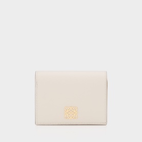 Loewe wallet in Light Ghost Grey leather with gold-tone anagram logo plaque, compact bi-fold design