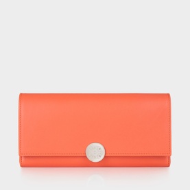 Loewe wallet in Sunrise Orange smooth calfskin with silver-tone circular press-stud closure, fold-over flap style