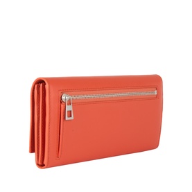 Loewe Wallet in Sunrise Orange calfskin, continental style with rear zip pocket and silver-tone hardware