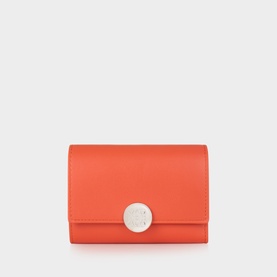 Loewe Pebble Small Vertical Wallet in Sunrise Orange smooth calfskin, silver-tone snap button closure with engraved Anagram logo detail