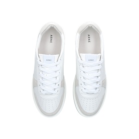 Arne white leather lace-up trainers, top-down view showing perforated toe cap and clean white sole