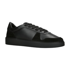 Arne black leather and suede low-top trainer with black laces and matching black sole