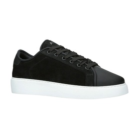 Black suede and leather lace-up sneaker with white rubber sole