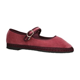 Flabelus pink velvet Mary Jane espadrille flat with buckle strap and dark rope sole
