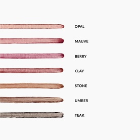 REFY Blur Liner lip pencils in seven shades: Opal, Mauve, Berry, Clay, Stone, Umber and Teak, shown as swatched sticks on white background