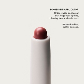 REFY Blur Liner lip pencil with domed-tip applicator in mauve-pink, shown upright with product detail text on cream background