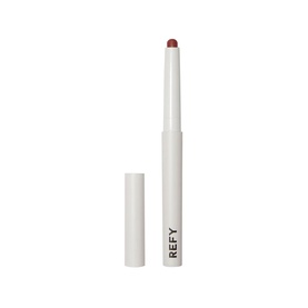 REFY Blur Liner lip pencil in deep berry-brown shade, white retractable pen with cap removed