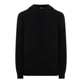 Seven Jeans Hooded Cashmere Sweater in coal black, featuring drawstring hood, long sleeves, and straight hemline
