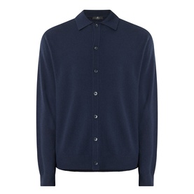 Seven Jeans Cashmere Knitted Polo Shirt in Midnight, long sleeves, polo collar, button fastenings, soft knit finish