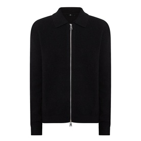 Seven Jeans Polo Collar Zip Sweater in black with polo collar, silver zip fastening, long sleeves, and straight hemline
