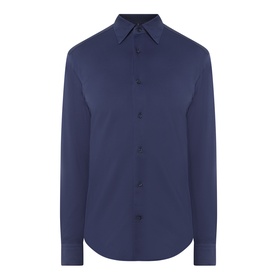 Boggi Milano Japanese Twill Shirt in navy blue, New York collar, long sleeves, front button placket and curved hem