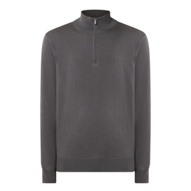 Boggi Milano Military Green wool half-zip knitwear with funnel neck and silver zip detail