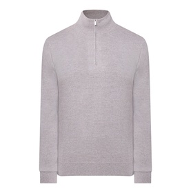 Boggi Milano Merino Moulin&eacute; Half-Zip Sweater in sand, extra-fine merino wool, stand collar, ribbed hem and cuffs, regular fit
