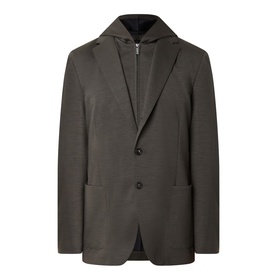 Boggi Milano Madison Sweatshirt Blazer in Military Green, single-breasted with notch lapel, detachable zip hooded bib and patch pockets