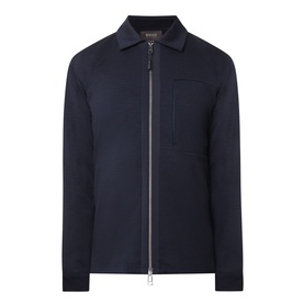Boggi Milano Wool Tech Zip Overshirt in navy blue with polo collar, two-way front zip, and inset chest pocket