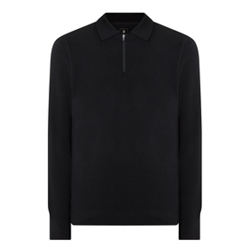 Boggi Milano Tech Half-Zip Sweater in black, half-zip collar, long sleeves, ribbed trims, straight hemline