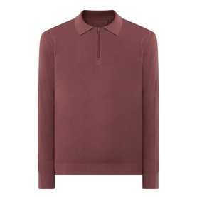 Boggi Milano Tech Half-Zip Sweater in brick red, long sleeves, polo collar, half-zip fastening, ribbed trims, straight hemline