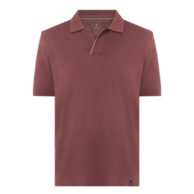Boggi Milano brick red polo shirt with contrast tipping on collar and placket, short sleeves, slim fit