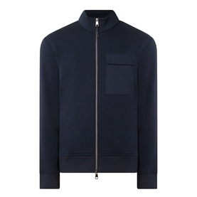 Boggi Milano Light Scuba Zip Sweatshirt in navy blue with funnel neck, full-length zip, and contrast patch chest pocket.