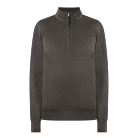 Boggi Milano Technical Half-Zip Sweatshirt in military green, funnel neck, half-zip placket, ribbed trims, long sleeves