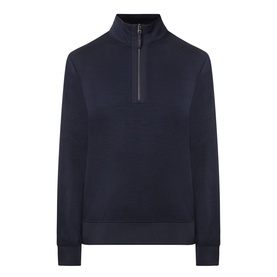Boggi Milano Technical Half-Zip Sweatshirt in navy blue, funnel neck, half-zip placket, ribbed cuffs and hem, long sleeves