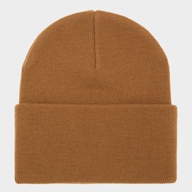 Carhartt WIP beanie in brown, ribbed knit with deep folded cuff, 100% acrylic construction