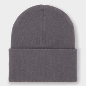 Carhartt beanie in Styx grey, fine-knit acrylic with wide folded cuff, flat lay view