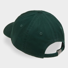 Carhartt Madison Logo Baseball Cap in Dark Scarab green, rear view showing adjustable metal back strap and six-panel cotton construction.