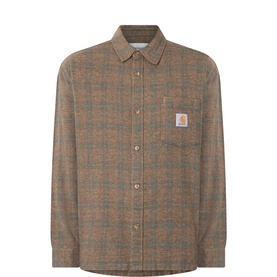 Carhartt Bagley Logo Check Shirt in multi, long-sleeved flannel check with chest pocket, logo patch, and button fastenings