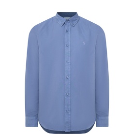 Carhartt Bolton Logo Shirt in Ice Sheet blue, button-down collar, long sleeves, tonal chest logo, curved hemline, button fastenings