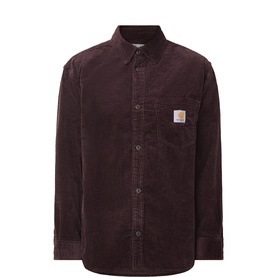 Carhartt brown corduroy casual shirt with button-down collar, chest pocket, and logo patch detail