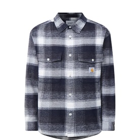 Carhartt Esterson Logo Check Print Shirt in Dark Navy check, cotton flannel, shirt collar, two chest pockets, front button fastening, curved hem