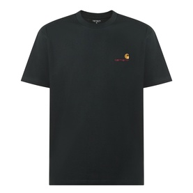 Carhartt Crew Neck T-shirt in Raven black, 100% cotton, with small embroidered chest logo in red and gold