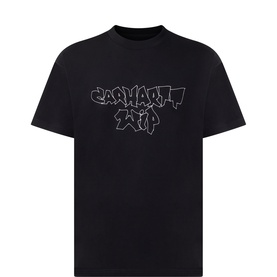 Carhartt black cotton crew neck T-shirt with graffiti-style logo print on chest