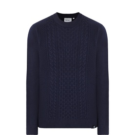 Carhartt Caster Cable Knit Panel Sweater in navy, crew neck with cable knit front panel, ribbed trims and long sleeves