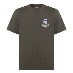 Carhartt WIP Cypress green crew neck T-shirt with small chest graphic logo print, 100% cotton