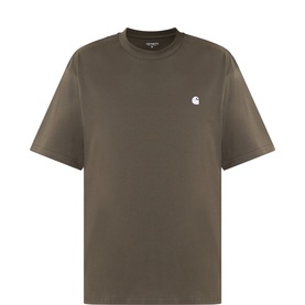 Carhartt green crew neck T-shirt in 100% cotton with small white logo embroidery at chest, short sleeves