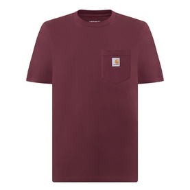Carhartt Logo Chest Pocket T-Shirt in Amarone burgundy with chest logo patch, crew neck, short sleeves and straight hemline