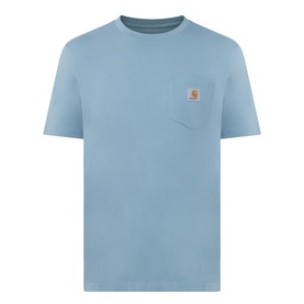 Carhartt Crew Neck T-Shirt in Citadel blue, 100% cotton, with chest patch pocket and signature logo badge