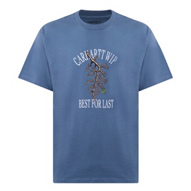 Carhartt Crew Neck T-shirt in Icesheet blue with tree graphic and "Best For Last" slogan print on chest