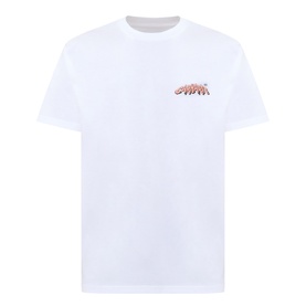 Carhartt white crew neck T-shirt with small red graphic logo print on chest, 100% cotton