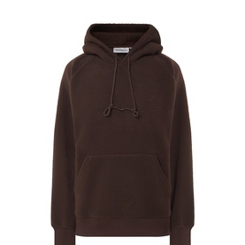 Carhartt brown pullover hoodie with kangaroo pocket, drawstring hood, and tonal logo embroidery on chest
