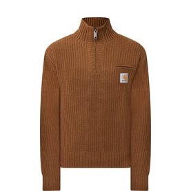 Detroit Logo Half-Zip Rib-Knit Sweater