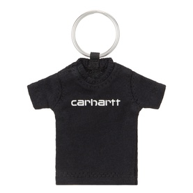 Carhartt black cotton T-shirt shaped key ring with silver metal loop and white script logo print