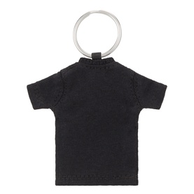 Carhartt black cotton T-shirt shaped key ring with silver split ring, back view showing stitched detailing